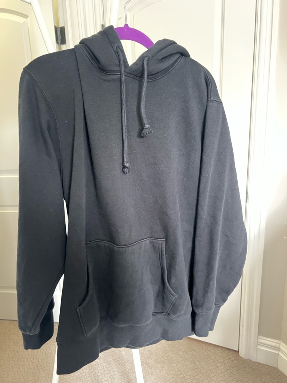 Muji Black Pullover Hoodie with Kangaroo Pocket
